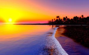 beach,  tropics, sea, sand, palm trees, sunset wallpaper thumb
